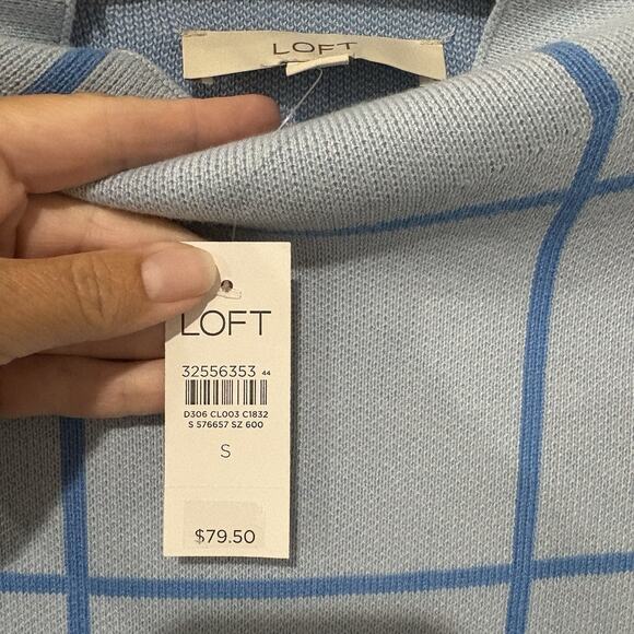 Ann Taylor LOFT | Sweater Blue Windowpane Mock Neck NWT- Size Small - Picture 4 of 7